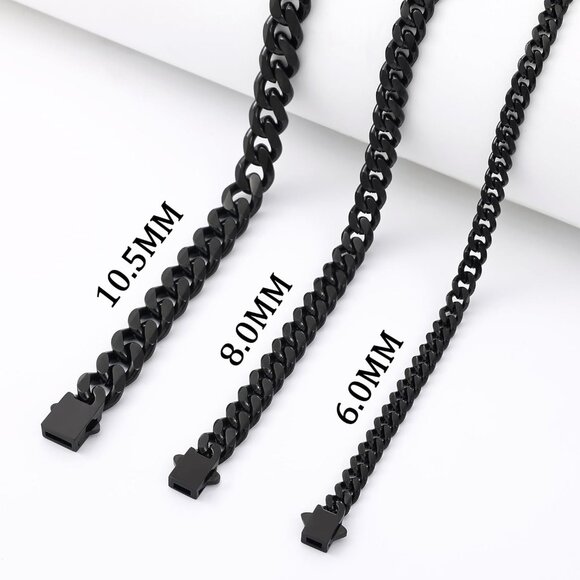 Fiusem e.8mm width-black 20 inches 3.5mm Cuban Link Chains for Men, - Picture 4 of 9